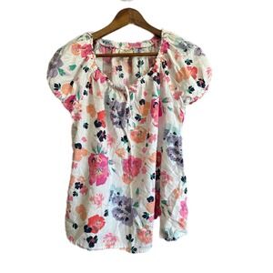 St Johns Bay Womens PL Floral Print Puff Sleeve Scoop Neck Blouse Top